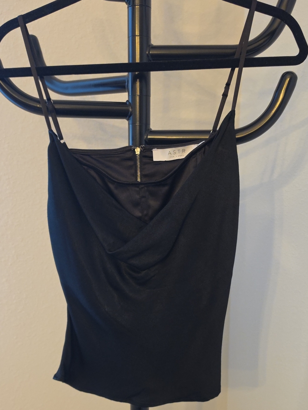 Astr Black Satin Cowl Neck Camisole Top